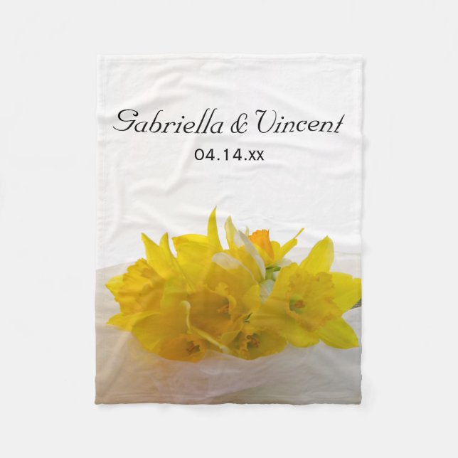 Gelbe Daffodien auf der Hochzeit des weißen Frühli Fleecedecke (Vorderseite)