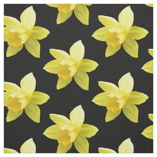 Gelbe Daffodien auf schwarzer Flora Stoff (Muster)