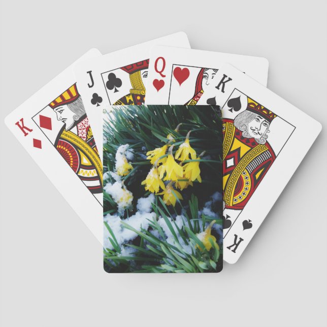 Gelbe Daffodien Blume im Schnee Spielkarten (Rückseite)