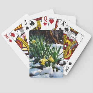 Gelbe Daffodien Blume im Schnee Spielkarten