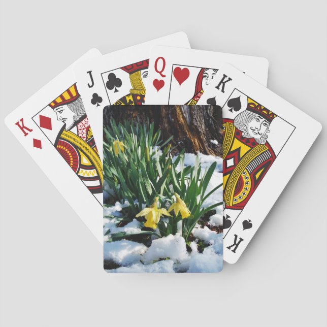 Gelbe Daffodien Blume im Schnee Spielkarten (Rückseite)