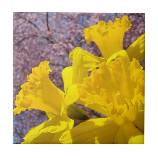 Gelbe Daffodien Blume Tile Art Keepsakes Boxen Fliese (Vorderseite)