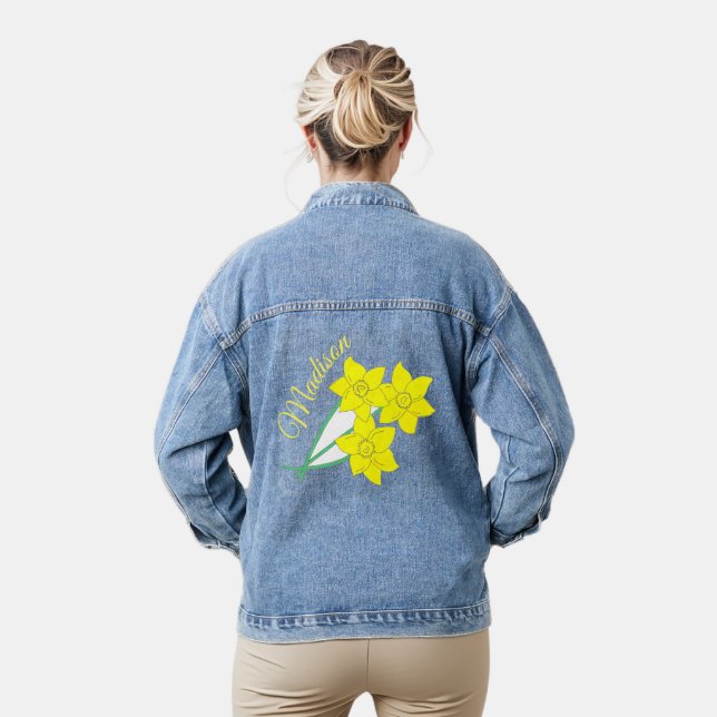 Gelbe Daffodien Frühlingsblumen Blumenstrauß Jeansjacke (Modell)