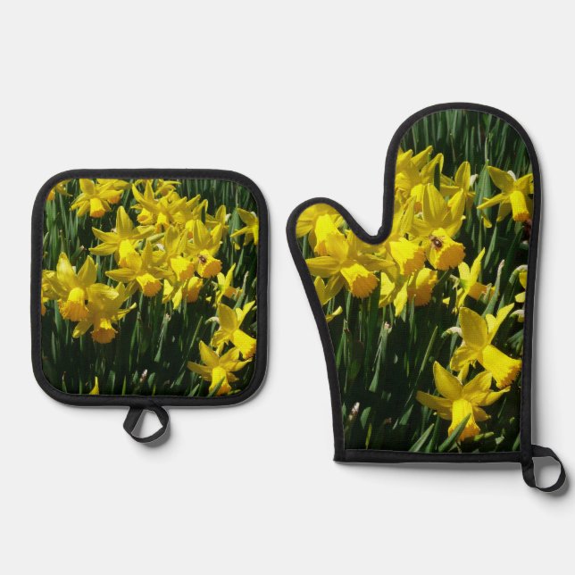 Gelbe Daffodien I Ofenhandschuh & Topflappen-Set (Vorderseite)