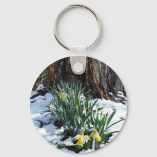 Gelbe Daffodien im Schnee Schlüsselanhänger