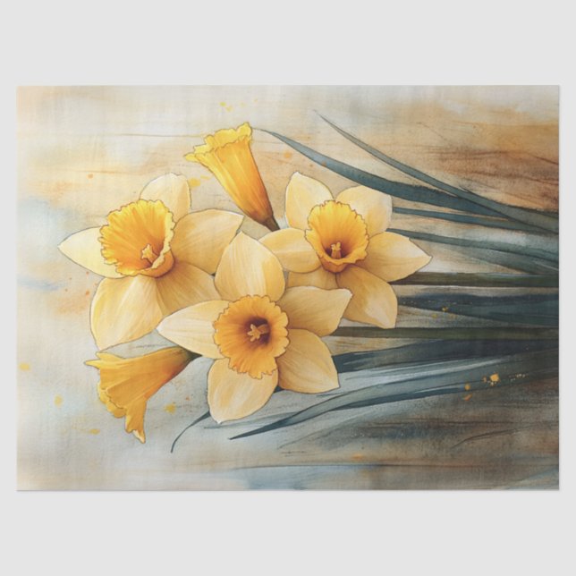 Gelbe Daffodien in Aquarellfarben Seidenpapier (Vorderseite)