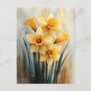 Gelbe Daffodien in Wasserfarbe Postkarte