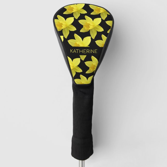Gelbe Daffodien Individuelle Name Black Golf Headcover (Vorderseite)