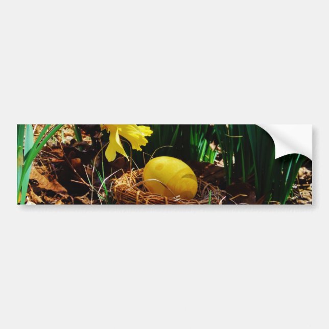 Gelbe Daffodien und ein Gelbes Osterei Autoaufkleber (Vorne)