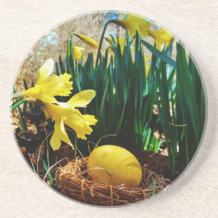 Gelbe Daffodien und ein Gelbes Osterei Sandstein Untersetzer