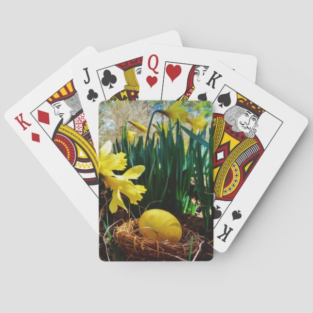 Gelbe Daffodien und ein Gelbes Osterei Spielkarten (Rückseite)