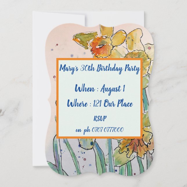 Gelbe Daffodil Floral 40. Geburtstag Einladung (Vorderseite)