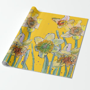 Gelbe Daffodil-Frühlingsblüten Wasserfarben Geschenkpapier