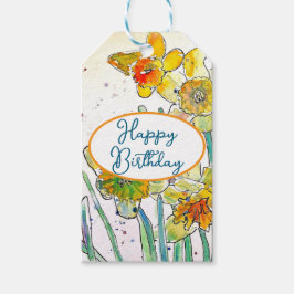 Gelbe Daffodin Affodin Blume Wasserfarbe Geschenkanhänger