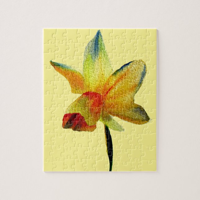 Gelbe Daffodische Aquarellkunst Frühlingskunst Blu (Vertikal)