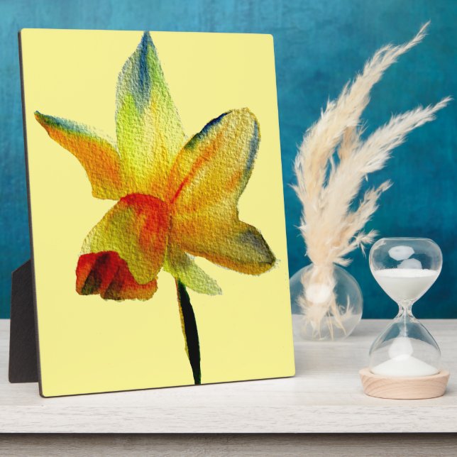 Gelbe Daffodische Aquarellkunst Frühlingskunst Blu Fotoplatte (Seite)