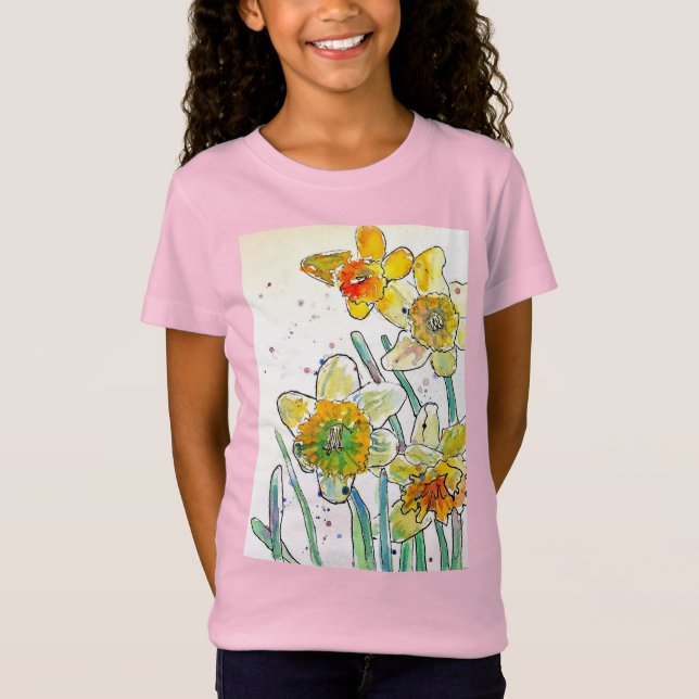Gelbe Daffodische Aquarellkunst Giro del Malcanton T-Shirt (Vorderseite)