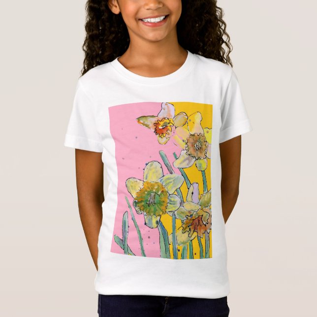 Gelbe Daffodische Aquarellkunst Giro del Malcanton T-Shirt (Vorderseite)