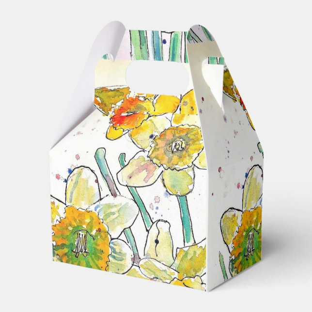 Gelbe Daffodische Blume Wasserfarbe Geburtstag Geschenkschachtel (Vorderseite)