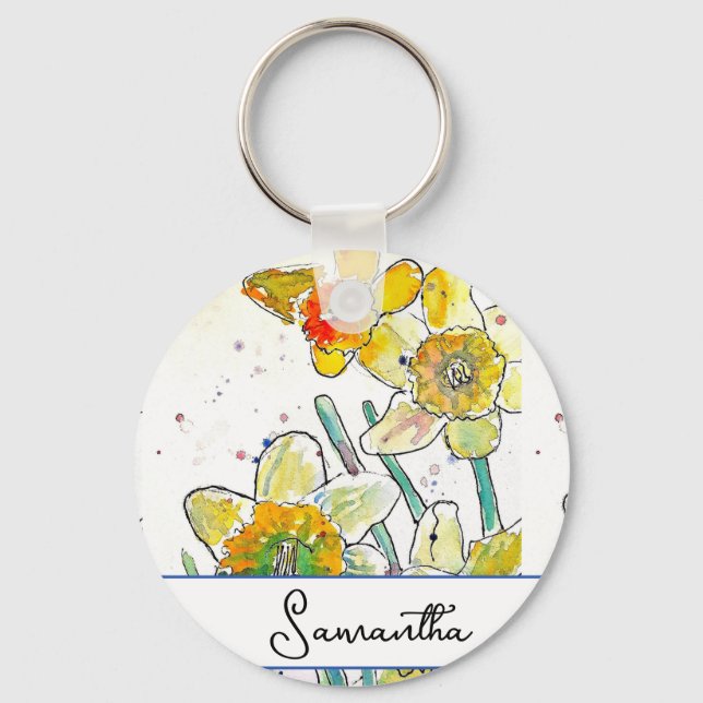 Gelbe Daffodische Blume Womans Name Schlüsselring Schlüsselanhänger (Vorderseite)