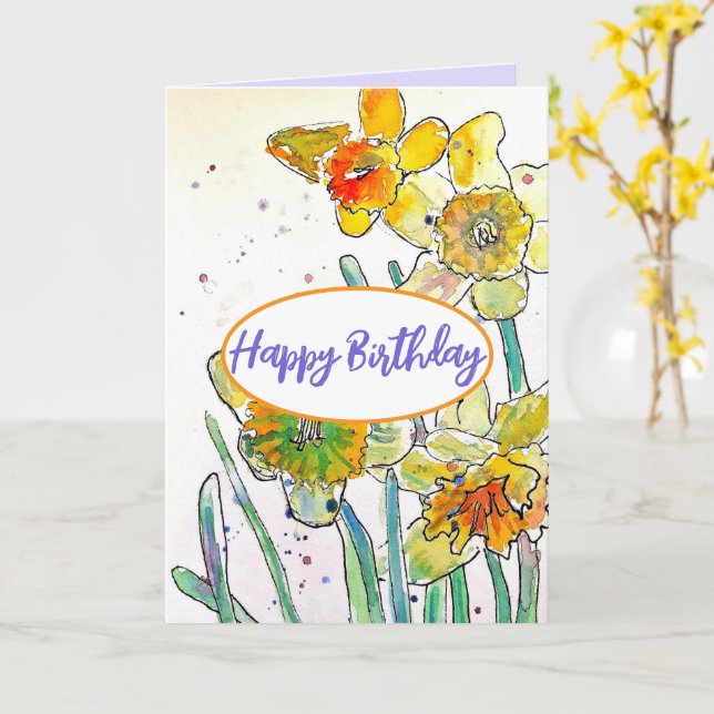 Gelbe Daffodische Frühlingssonne Blume Wasserfarbe Karte (Gelbe Blume)