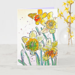Gelbe Daffodische Frühlingssonne Blume Wasserfarbe Karte