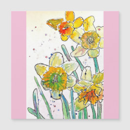 Gelbe Daffodische Frühlingssonne Blume Wasserfarbe Magnetkarte