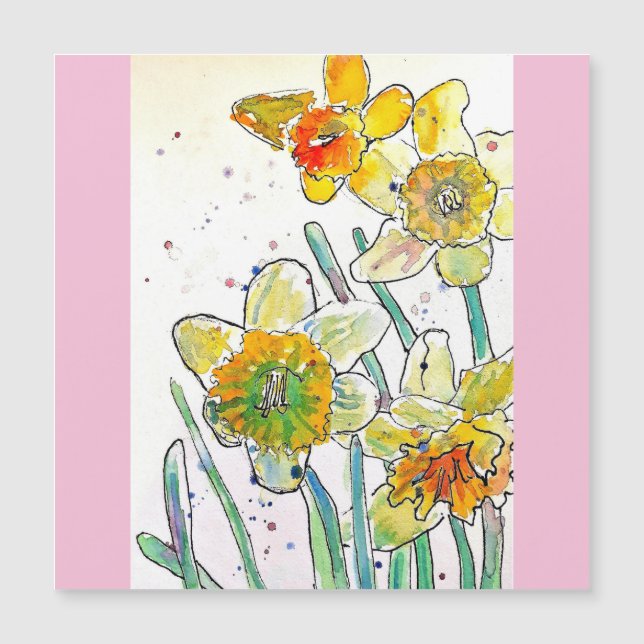 Gelbe Daffodische Frühlingssonne Blume Wasserfarbe Magnetkarte (Vorderseite)