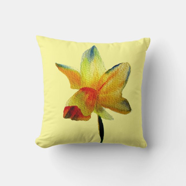 Gelbe Daffodische Wasserfarbe Frühlingskunst Blume Kissen (Vorderseite)