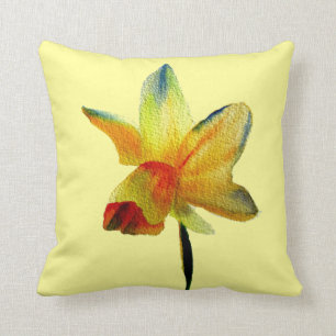 Gelbe Daffodische Wasserfarbe Frühlingskunst Blume Kissen