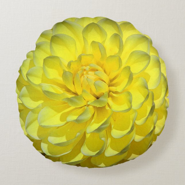 Gelbe Dahlia-Blume Rund-Akzent-Throw-Kissen Rundes Kissen (Vorderseite)