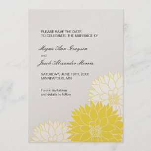 Gelbe Dahlie auf Grau Save The Date