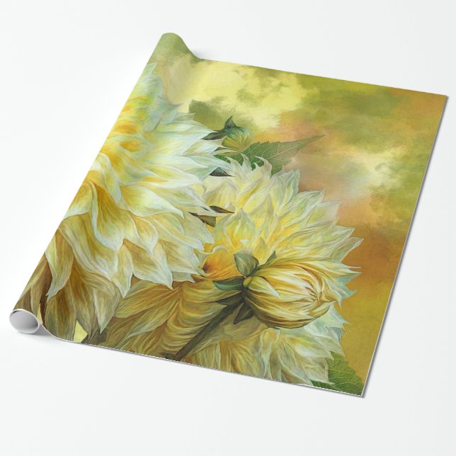 Gelbe Dahlie-Kunst-Geschenk-Verpackung Geschenkpapier (Ungerollt)