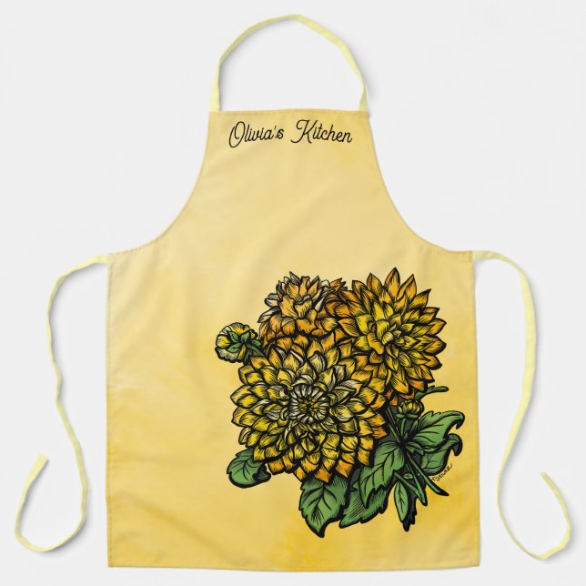 Gelbe Dahlien Floralschürze Schürze (Vorderseite)