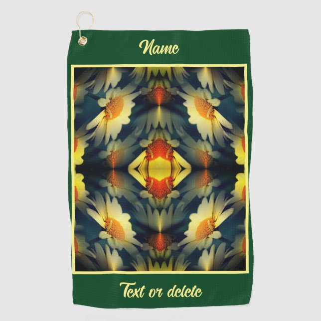 Gelbe Daisy-Blume Abstrakt Personalisiert Golfhandtuch (Vorderseite)