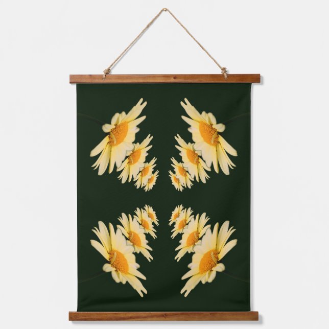 Gelbe Daisy-Blume Abstrakt Wandteppich Mit Holzrahmen (Vorderseite)