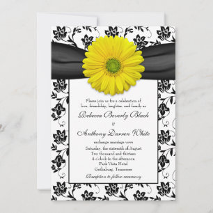 Gelbe Daisy Schwarz-weiße Blumenhochzeit Einladung