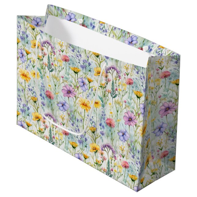 Gelbe Daisy-Wildblume Blumenmuster Große Geschenktüte (Vorderseite Schrägansicht)