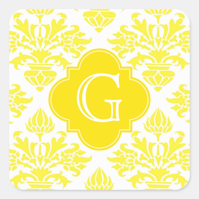 Gelbe Damasle Gelbe Quatrefolie Quadratischer Aufkleber (Vorderseite)