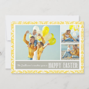 Gelbe Damast   Foto-Collage Frohe Ostern Karte