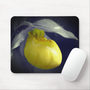Gelbe Dame Slipper Orchid-Blume partielle Farbe Mousepad