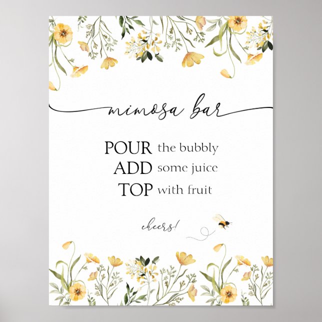 Gelbe Delikatesse Wildblume Bee Mimosa Bar Sign Poster (Vorne)