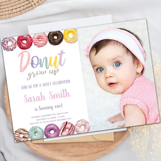 Gelbe Donut Einladungen mit Foto (Yellow Donut Invitations with photo)