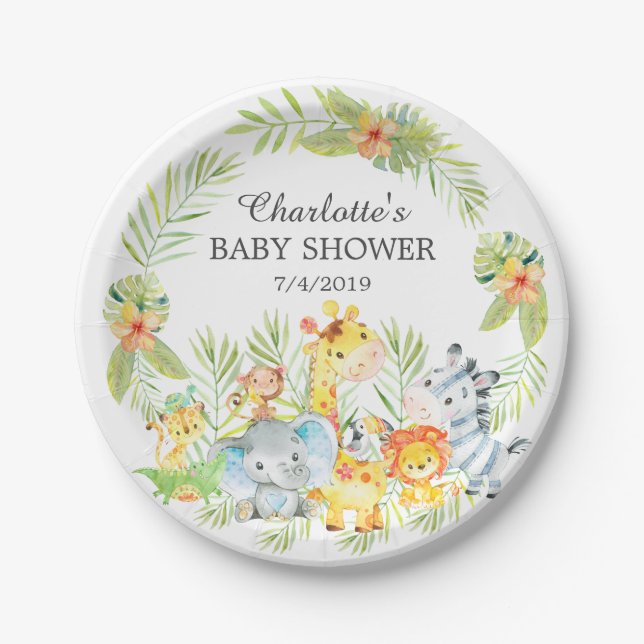 Gelbe Dschungel-Tier-Babyparty 7" Platte Pappteller (Vorderseite)