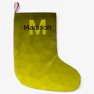 Gelbe dunkle Ombre-Geometrie-Maschen-Monogramm Kleiner Weihnachtsstrumpf