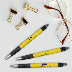 Gelbe einfache moderne professionelle Monogramm-Na Kugelschreiber