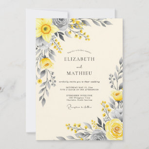 Gelbe elegante botanische Hochzeit Einladung