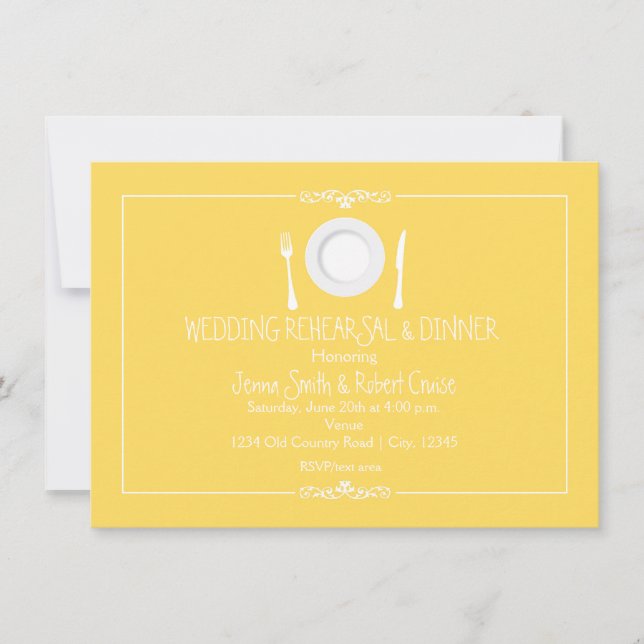 Gelbe Elegante Hochzeit Probe Dinner Einladung (Vorderseite)
