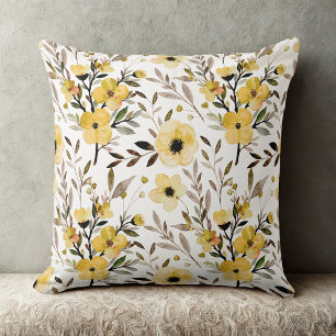 Gelbe Elegante Vintage Wildblumen Blumenmuster Kissen