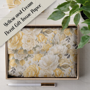 Gelbe Elfenbein-Blumenrose Aquarell-Geschenk Seidenpapier
